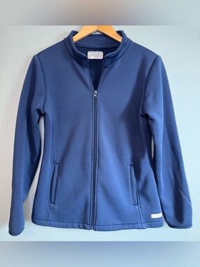 Med Couture Navy Zip Front Scrub Jacket Size Small Athletic Fit